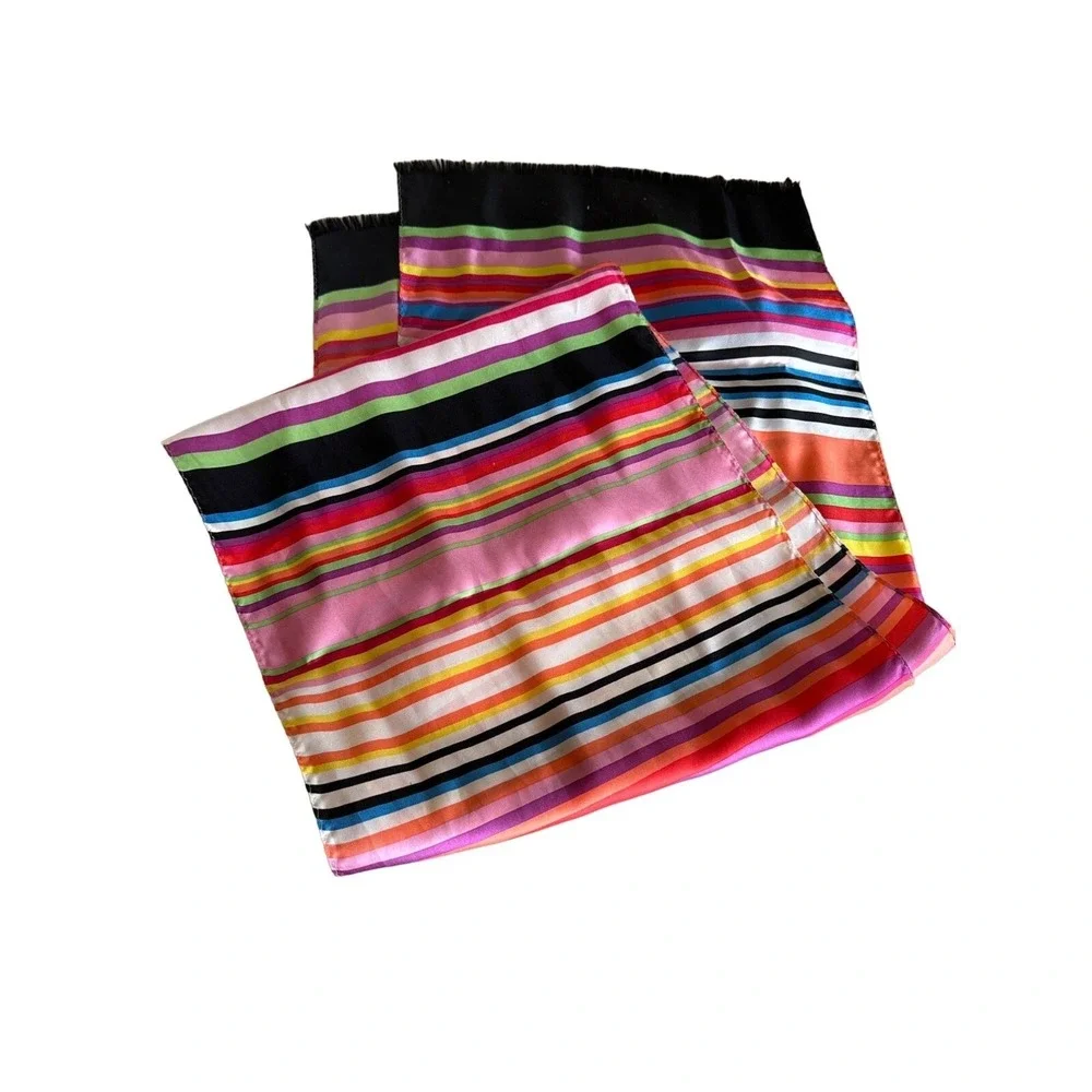 Echo Scarf Multicolor Stripe Silk Blend Eyelash Fringe Wrap New With Tags